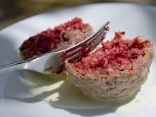 Beetroot dumplings with horse-radish sauce